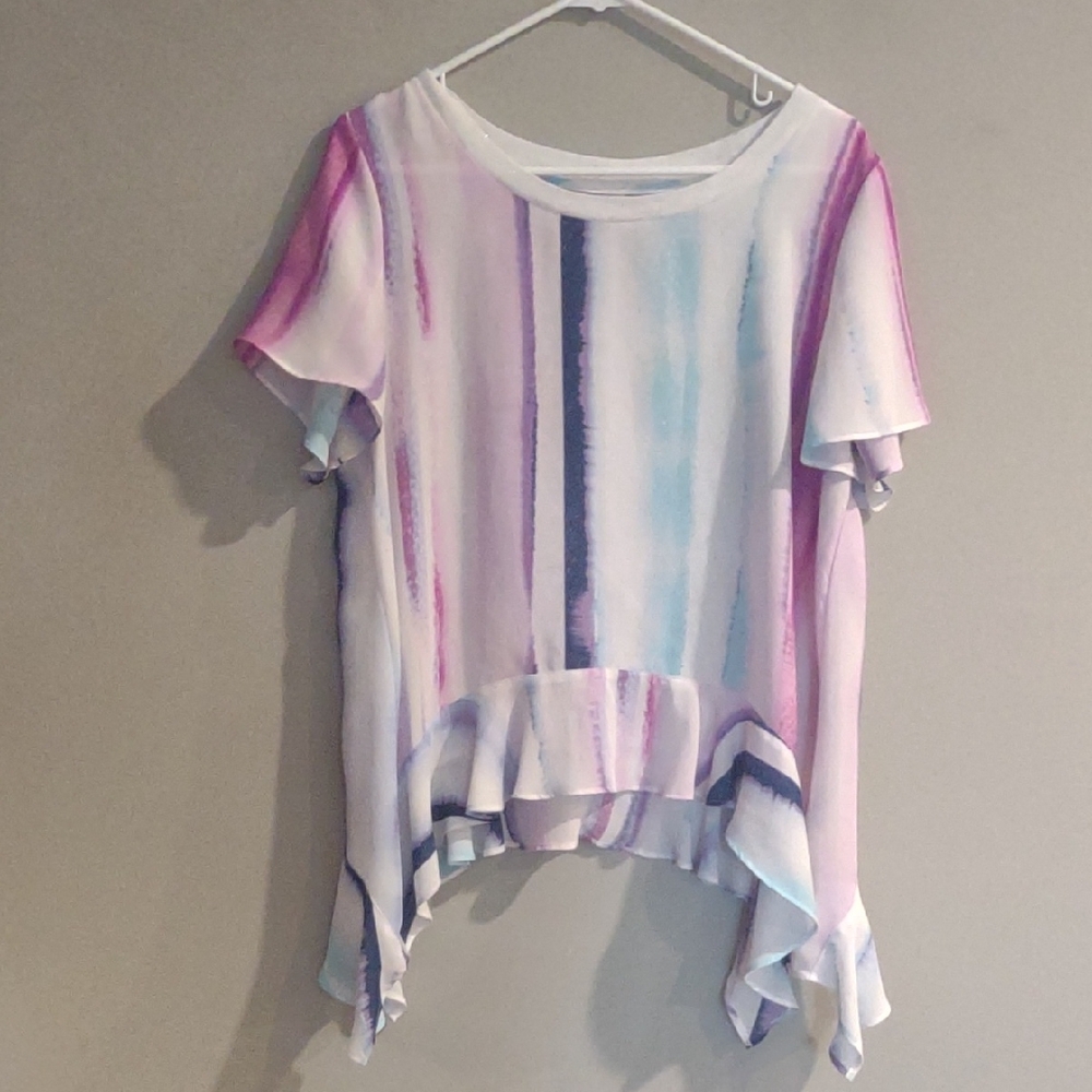 Juicy Couture Women's Large Short Sleeve Pastel Striped Blouse